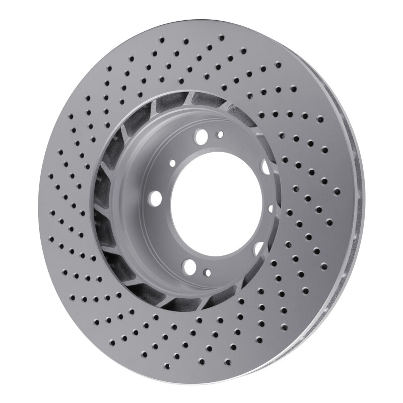 Porsche 911 Brake Rotor (1) - Right Front - R1 Concepts - Hi-Carbon Alloy GeoMET Coated Drilled Rotor - `98-`12